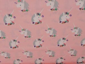 Tissu coton rose imprimé au mètre pour enfants - Licornes - Atelier Inika