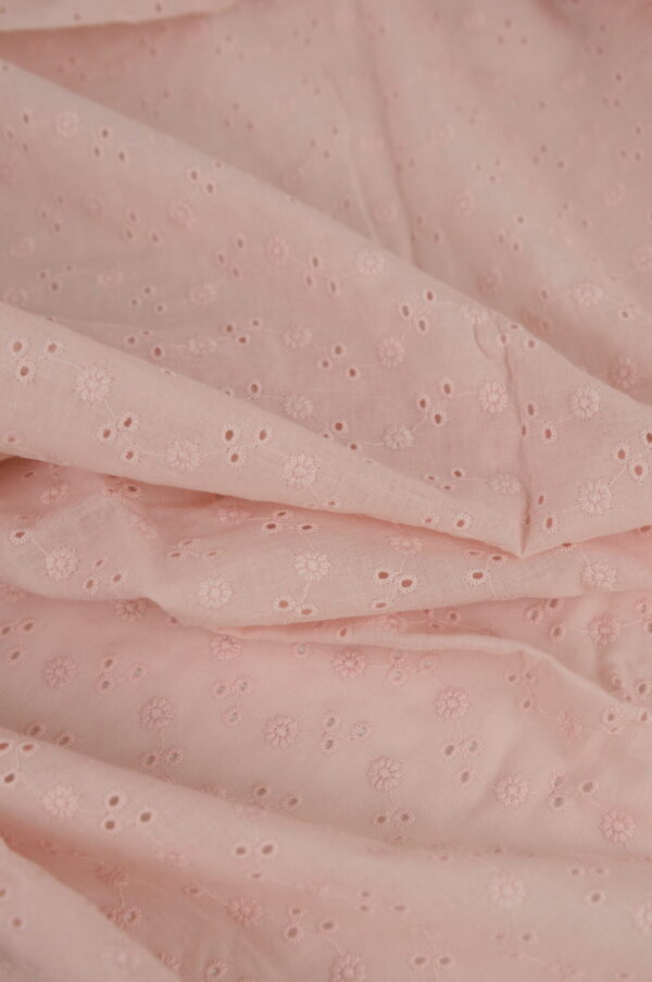 Tissu coton brodé rose au mètre - Atelier Inika