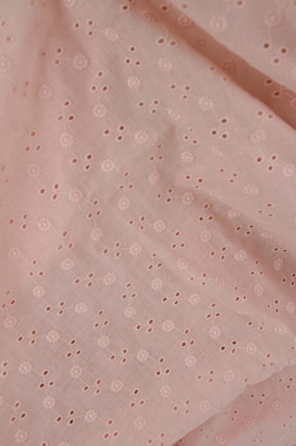 Tissu coton brodé rose au mètre - Atelier Inika
