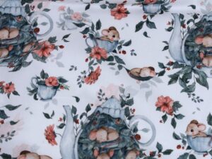 Tissu coton imprimé pour décoration chambre enfant - Théière de souris - Atelier Inika
