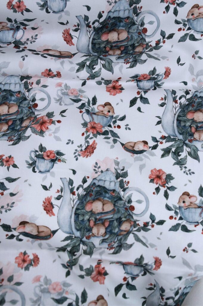 Tissu coton imprimé pour décoration chambre enfant - Théière de souris - Atelier Inika