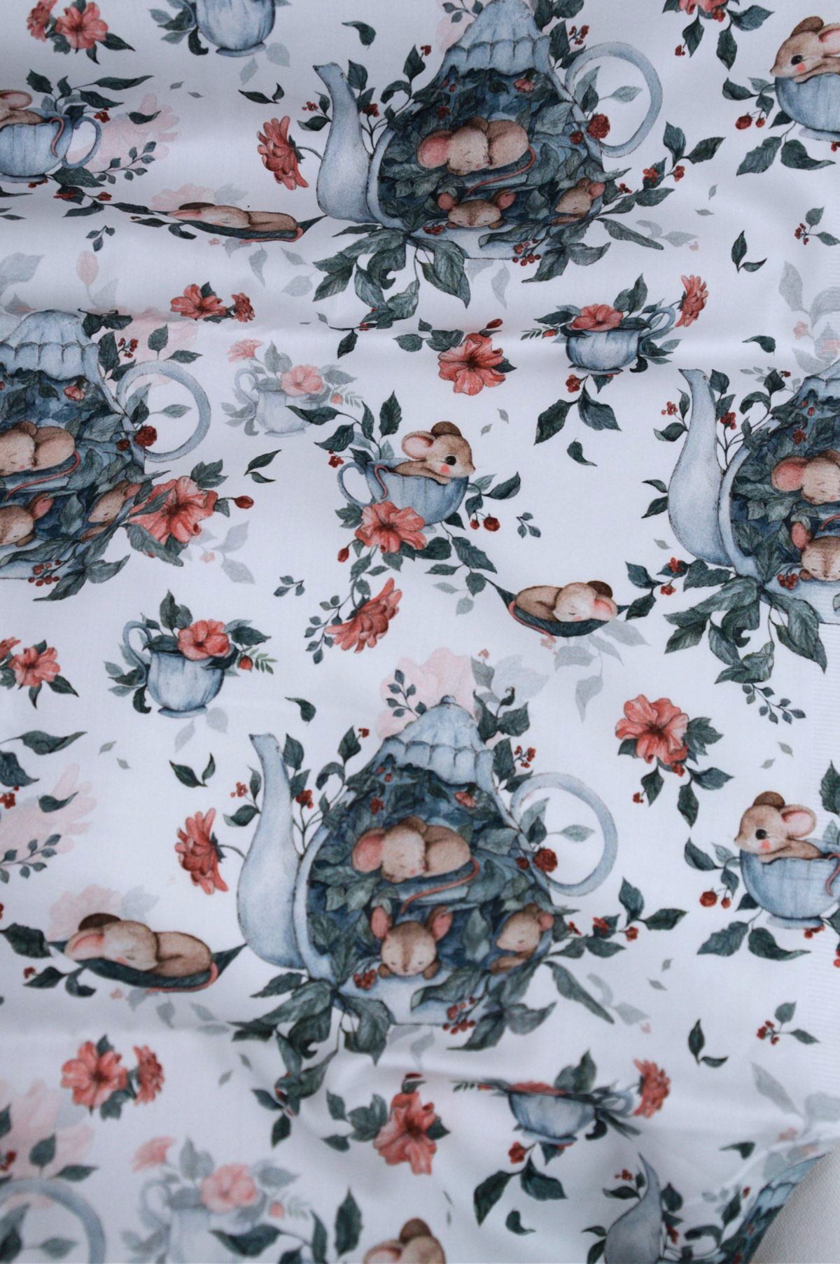 Tissu coton imprimé pour décoration chambre enfant - Théière de souris - Atelier Inika