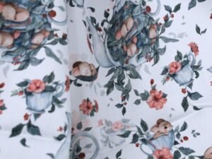 Tissu coton imprimé pour décoration chambre enfant - Théière de souris - Atelier Inika