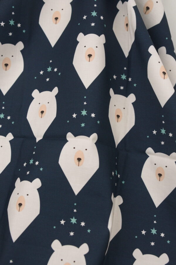 Tissu coton imprimé pour enfants au mètre - Ours polaire bleu marine - Atelier Inika