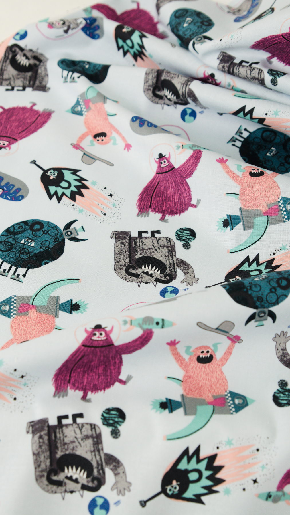 Tissu coton premium au mètre - imprimé enfant - monstres - Atelier Inika x Cotton & Steel