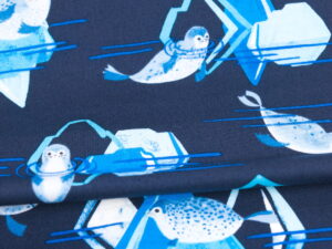 Tissu coton imprimé pour enfants au métre - phoques sur icebergs - Atelier Inika