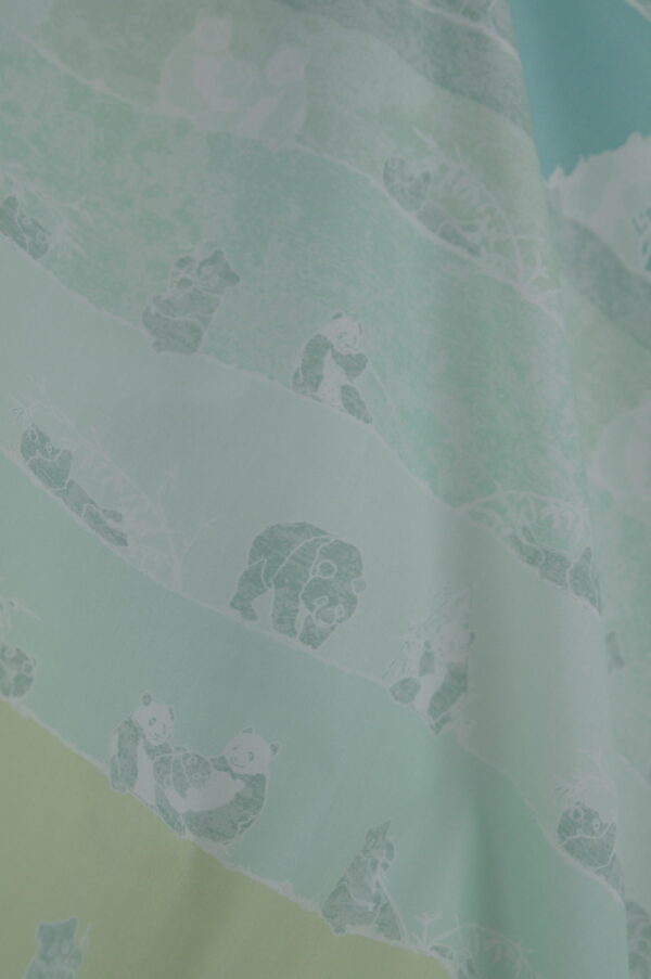 Tissu coton imprimé vert tendre - panda - pour enfants - Atelier Inika
