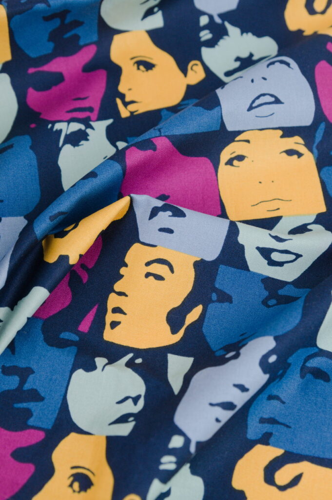 Tissu Alexander Henry coton premium - Nicole's Prints - Visages colorés fond noir