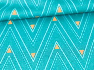 Tissu popeline de coton au mètre - imprimé formes géométriques - triangles - vert jaune bleu - Atelier Inika