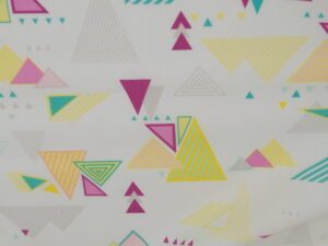 Tissu popeline de coton premium imprimé géométrique - coloré pop et blanc - Atelier Inika