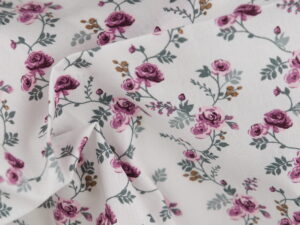 Tissu Popeline "Romance" – Fleurs roses sur fond blanc | 100% Coton au mètre