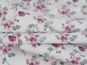 Tissu Popeline "Romance" – Fleurs roses sur fond blanc | 100% Coton au mètre