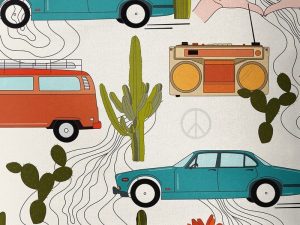 Tissu coton imprimé "Peace and cactus" – Image 1