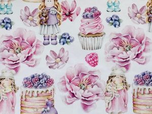 [Coupon 130 cm] Tissu coton imprimé "La tarte à la myrtille"