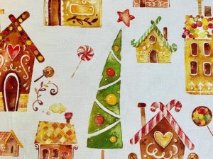 [Coupon 120 cm] Tissu coton imprimé "Maison en pain d'épices"