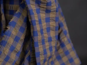 Tissu coton bio - Seersucker Jupiter - Bleu royale / olive - Merchant and Mills / Atelier Inika