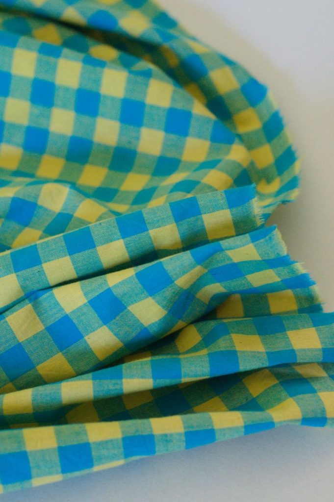 Tissu Khadi coton à carreaux - turquoise et jaune | Atelier Inika | tissus modernes au mètre