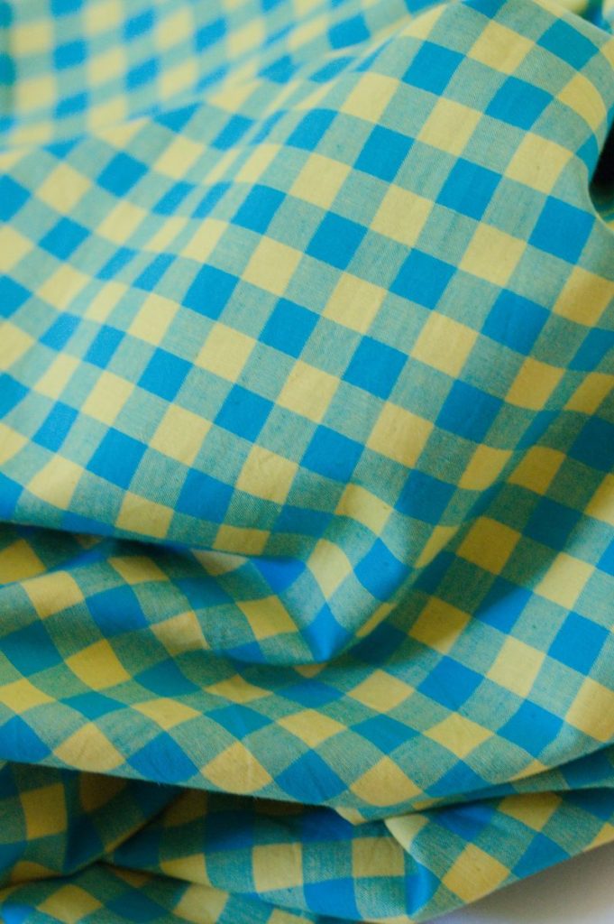 Tissu Khadi coton à carreaux - turquoise et jaune | Atelier Inika | tissus modernes au mètre