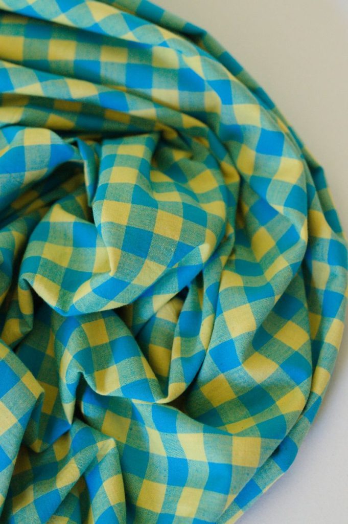 Tissu Khadi coton à carreaux - turquoise et jaune | Atelier Inika | tissus modernes au mètre