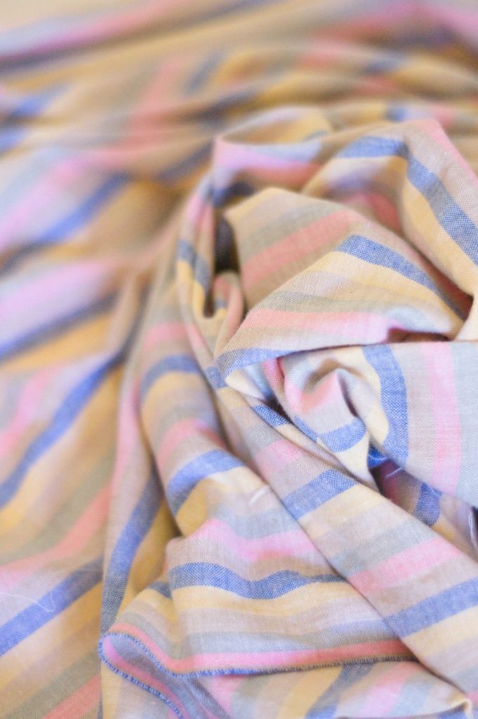 Tissu Khadi Coton Rayé Multicolore, rose, bleu, jaune, pale | Atelier Inika | Tissus modernes et éthiques