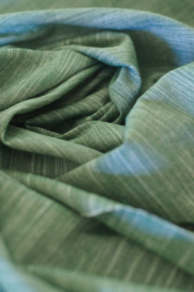 Tissu coton tissé main - blanc et vert