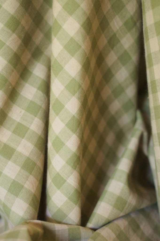 Tissu coton à carreaux - olive et crème - Tissé main, khadi, coton indien - Atelier Inika