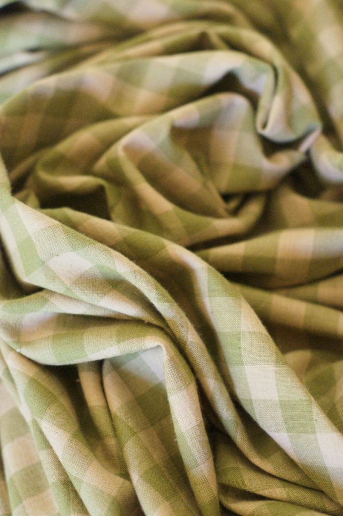Tissu coton à carreaux - olive et crème - Tissé main, khadi, coton indien - Atelier Inika