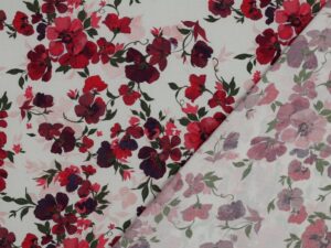 Tissu viscose écologique imprimé fleurs rouge Lenzing Ecovero - Atelier Inika vente de tissus en ligne