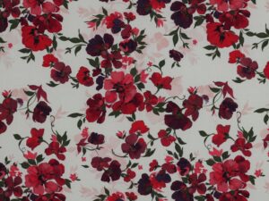 Tissu viscose écologique imprimé fleurs rouge Lenzing Ecovero - Atelier Inika vente de tissus en ligne