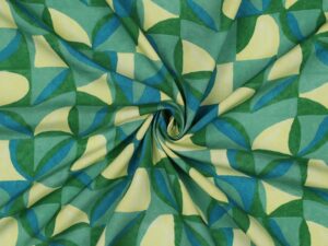 Tissu viscose ecologique Lenzing Ecovero - impression abstrait jaune et vert - Tissu en ligne Atelier Inika